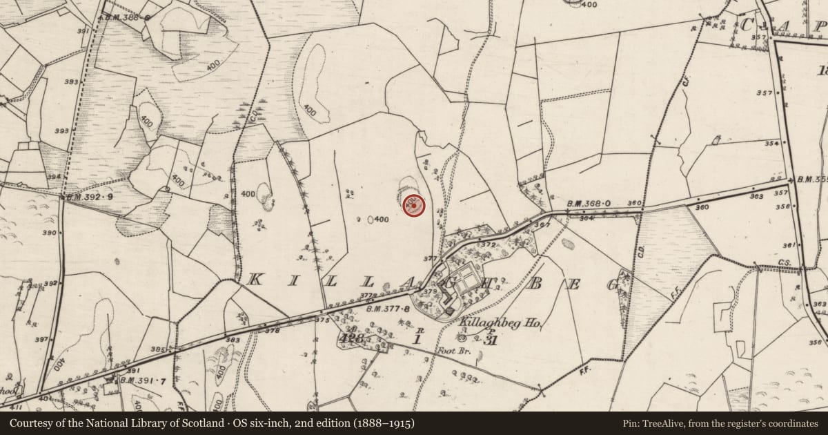Ordnance Survey six-inch map, 2nd edition (1888–1915) covering the location of Souterrain, Killagh Beg, County Galway, with a pin at the register's coordinates