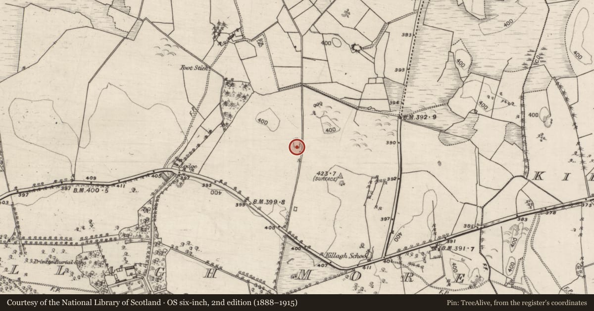 Ordnance Survey six-inch map, 2nd edition (1888–1915) covering the location of Enclosure, Killagh More, County Galway, with a pin at the register's coordinates