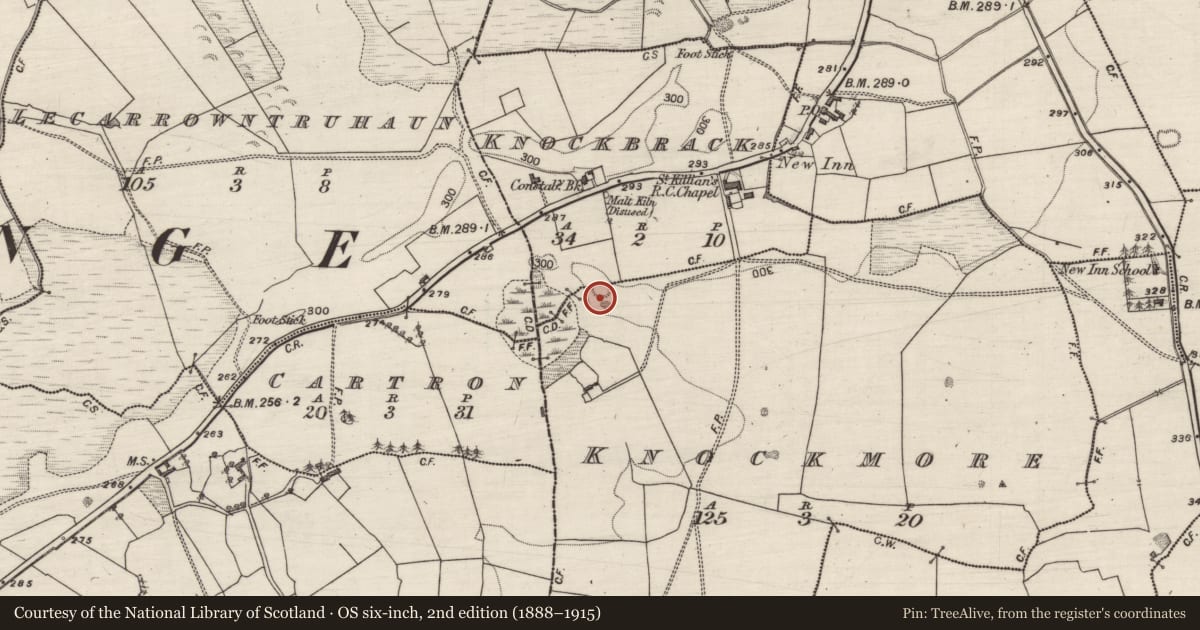 Ordnance Survey six-inch map, 2nd edition (1888–1915) covering the location of Ringfort - unclassified, Knockbrack, Knockmore, County Galway, with a pin at the register's coordinates