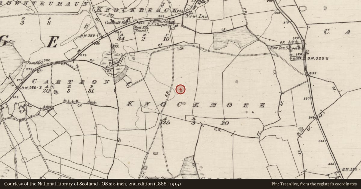 Ordnance Survey six-inch map, 2nd edition (1888–1915) covering the location of Quarry, Knockmore, County Galway, with a pin at the register's coordinates