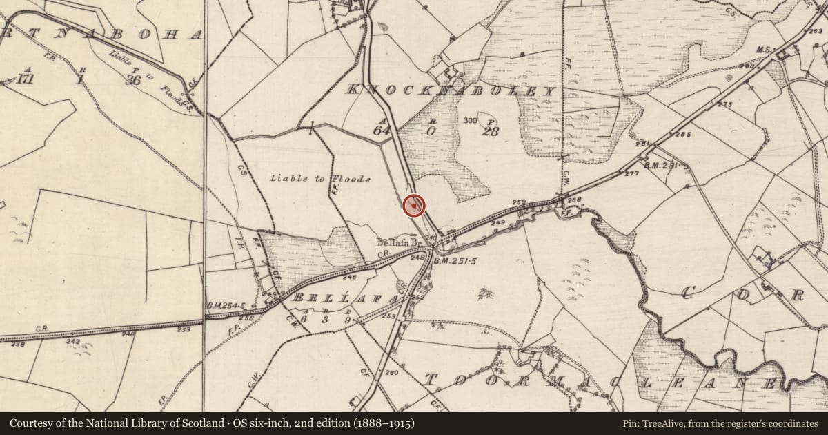 Ordnance Survey six-inch map, 2nd edition (1888–1915) covering the location of Enclosure, Knocknaboley, County Galway, with a pin at the register's coordinates