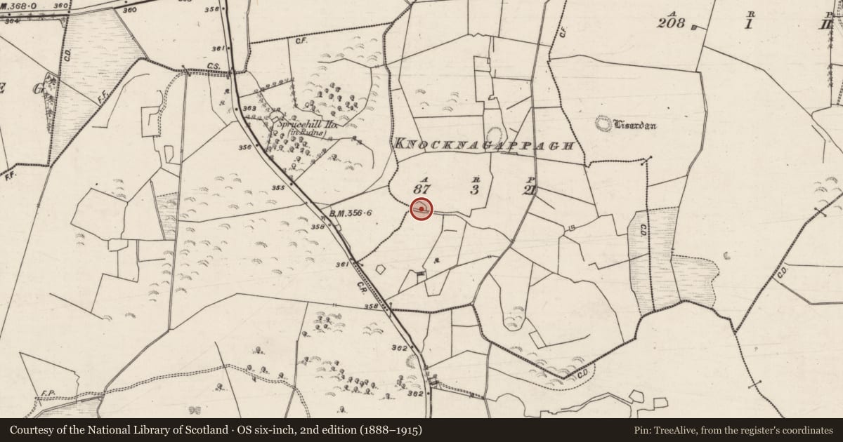 Ordnance Survey six-inch map, 2nd edition (1888–1915) covering the location of Ringfort - unclassified, Knocknagappagh, County Galway, with a pin at the register's coordinates