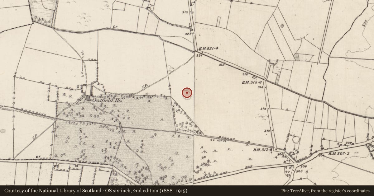 Ordnance Survey six-inch map, 2nd edition (1888–1915) covering the location of Enclosure, Oatfield, County Galway, with a pin at the register's coordinates