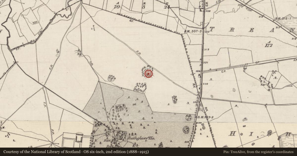 Ordnance Survey six-inch map, 2nd edition (1888–1915) covering the location of Enclosure, Rathglass, County Galway, with a pin at the register's coordinates