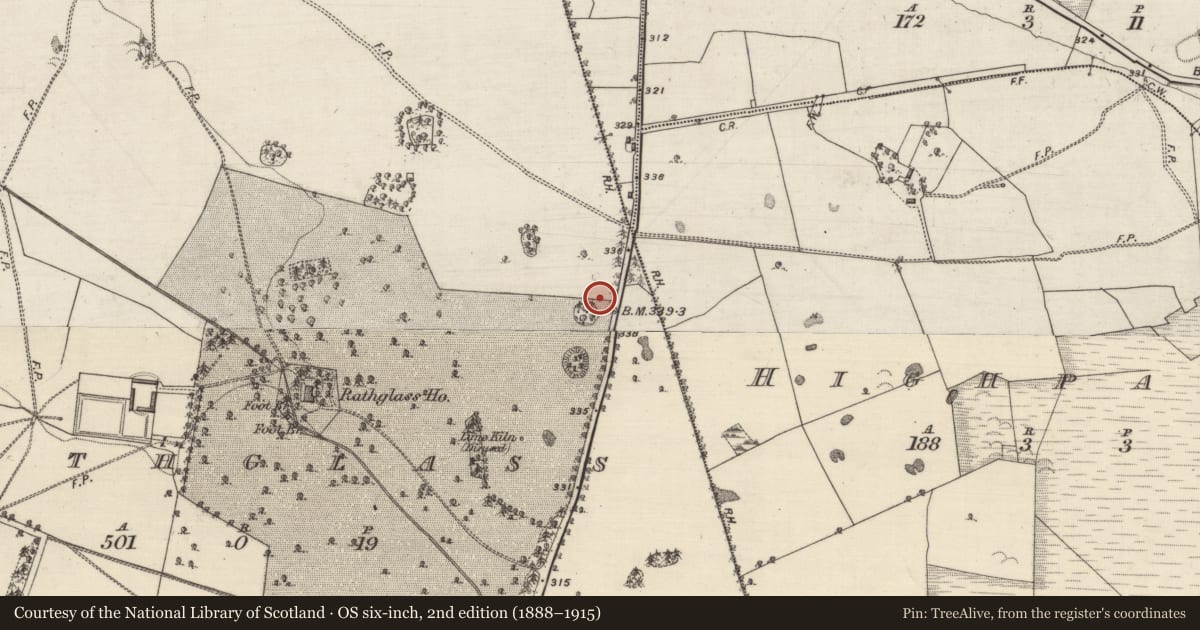 Ordnance Survey six-inch map, 2nd edition (1888–1915) covering the location of Ringfort - rath, Rathglass, County Galway, with a pin at the register's coordinates