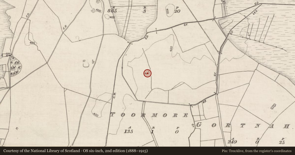 Ordnance Survey six-inch map, 2nd edition (1888–1915) covering the location of Ringfort - unclassified, Toormore, County Galway, with a pin at the register's coordinates