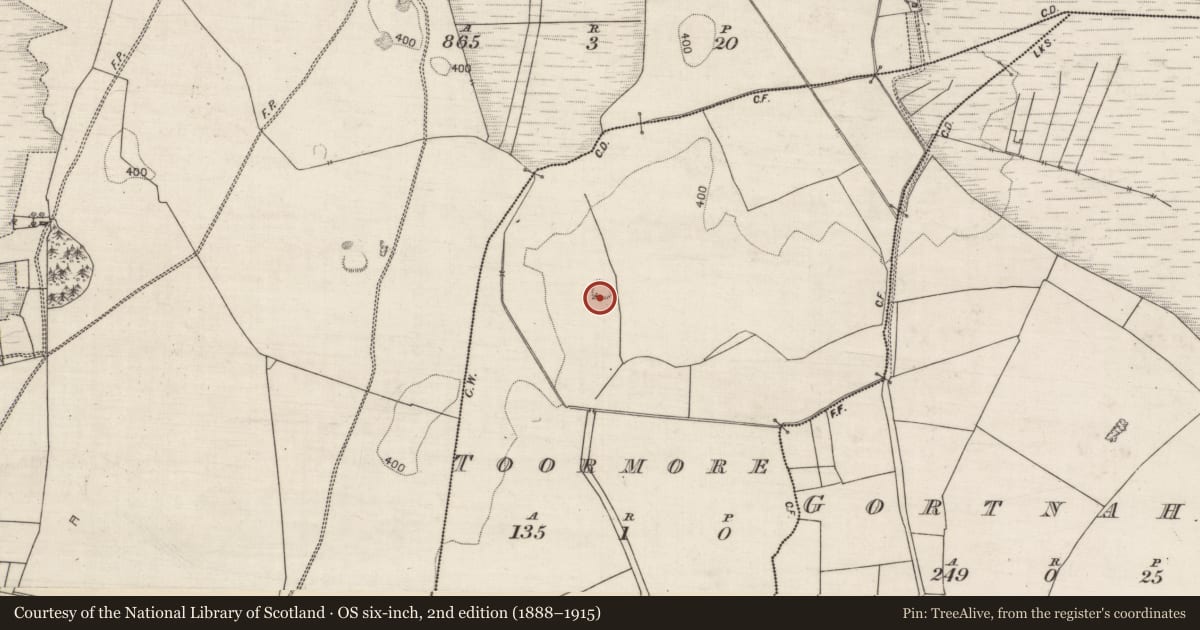 Ordnance Survey six-inch map, 2nd edition (1888–1915) covering the location of Souterrain, Toormore, County Galway, with a pin at the register's coordinates