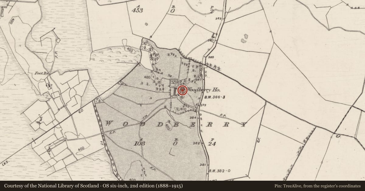 Ordnance Survey six-inch map, 2nd edition (1888–1915) covering the location of House - 18th/19th century, Woodberry, County Galway, with a pin at the register's coordinates