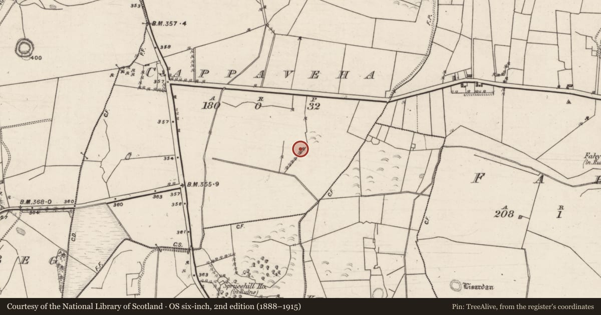 Ordnance Survey six-inch map, 2nd edition (1888–1915) covering the location of Enclosure, Cappaveha, County Galway, with a pin at the register's coordinates