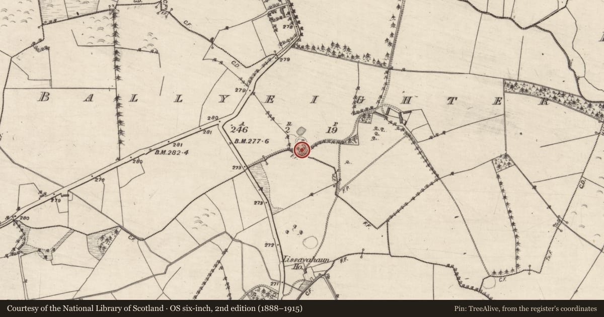 Ordnance Survey six-inch map, 2nd edition (1888–1915) covering the location of Ringfort - unclassified, Ballyeighter, County Galway, with a pin at the register's coordinates