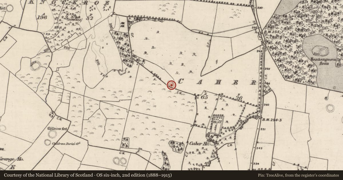 Ordnance Survey six-inch map, 2nd edition (1888–1915) covering the location of Ringfort - unclassified, Caher, Knockroe, County Galway, with a pin at the register's coordinates