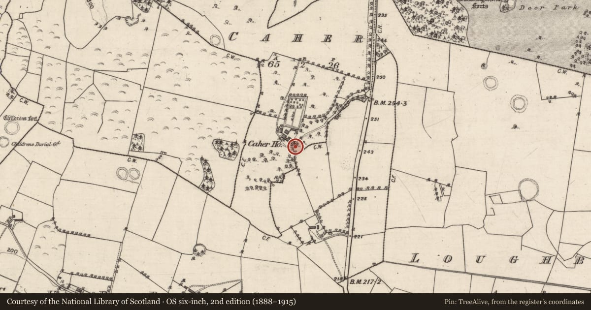 Ordnance Survey six-inch map, 2nd edition (1888–1915) covering the location of House - 18th/19th century, Caher, County Galway, with a pin at the register's coordinates