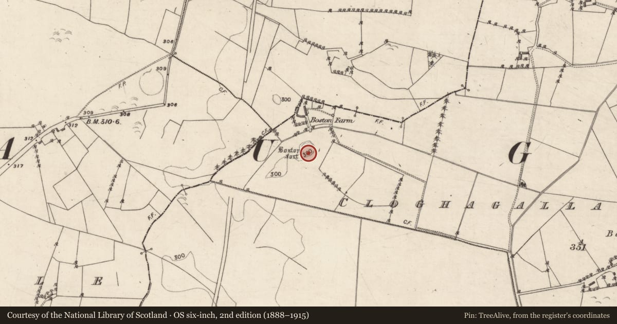Ordnance Survey six-inch map, 2nd edition (1888–1915) covering the location of Ringfort - unclassified, Cloghagalla Eighter, County Galway, with a pin at the register's coordinates