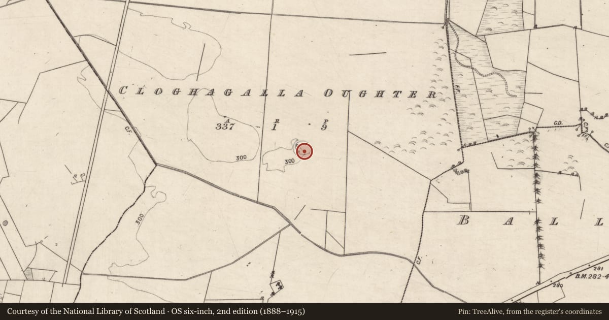 Ordnance Survey six-inch map, 2nd edition (1888–1915) covering the location of Ringfort - unclassified, Cloghagalla Oughter, County Galway, with a pin at the register's coordinates