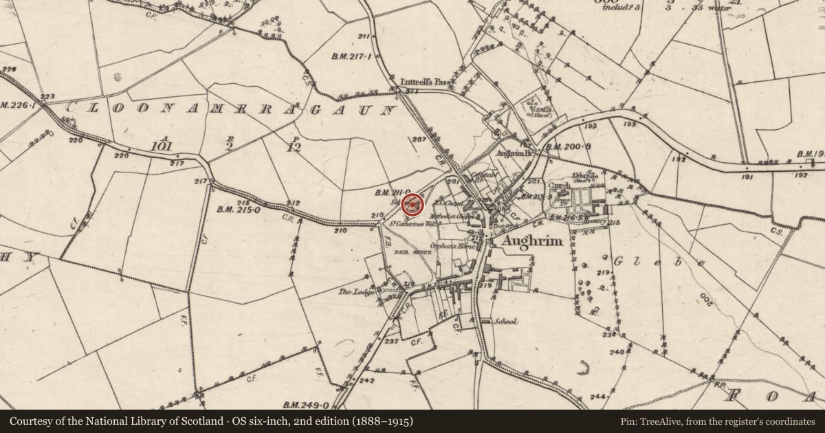 Ordnance Survey six-inch map, 2nd edition (1888–1915) covering the location of Church, Cloonameragaun, County Galway, with a pin at the register's coordinates