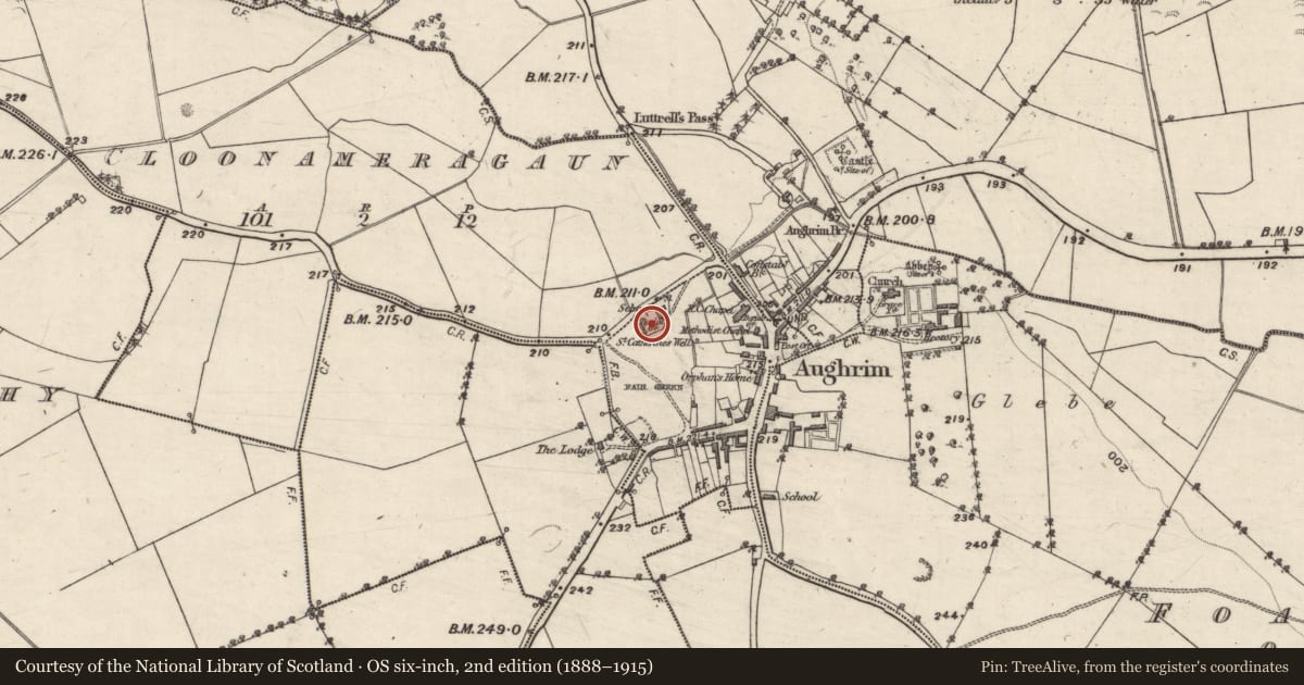 Ordnance Survey six-inch map, 2nd edition (1888–1915) covering the location of Graveyard, Cloonameragaun, County Galway, with a pin at the register's coordinates