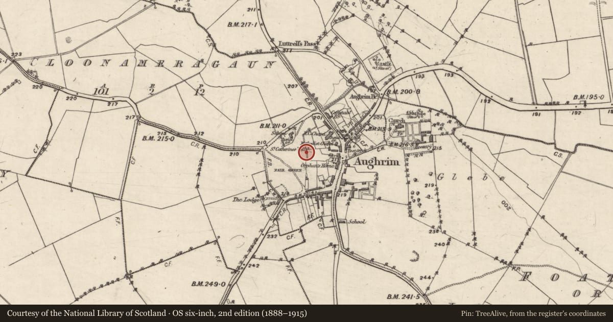 Ordnance Survey six-inch map, 2nd edition (1888–1915) covering the location of Ritual site - holy well, Cloonameragaun, County Galway, with a pin at the register's coordinates