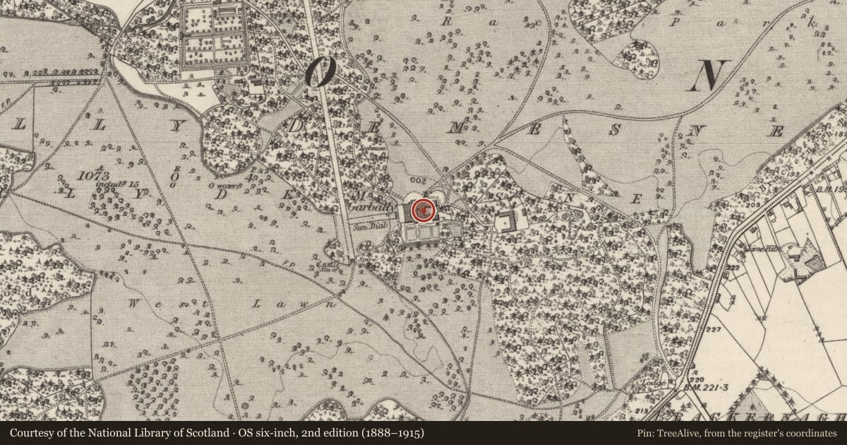 Ordnance Survey six-inch map, 2nd edition (1888–1915) covering the location of Country house, Garbally Demesne, County Galway, with a pin at the register's coordinates