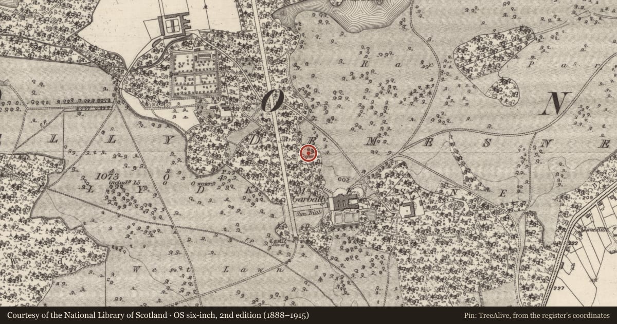 Ordnance Survey six-inch map, 2nd edition (1888–1915) covering the location of Icehouse, Garbally Demesne, County Galway, with a pin at the register's coordinates