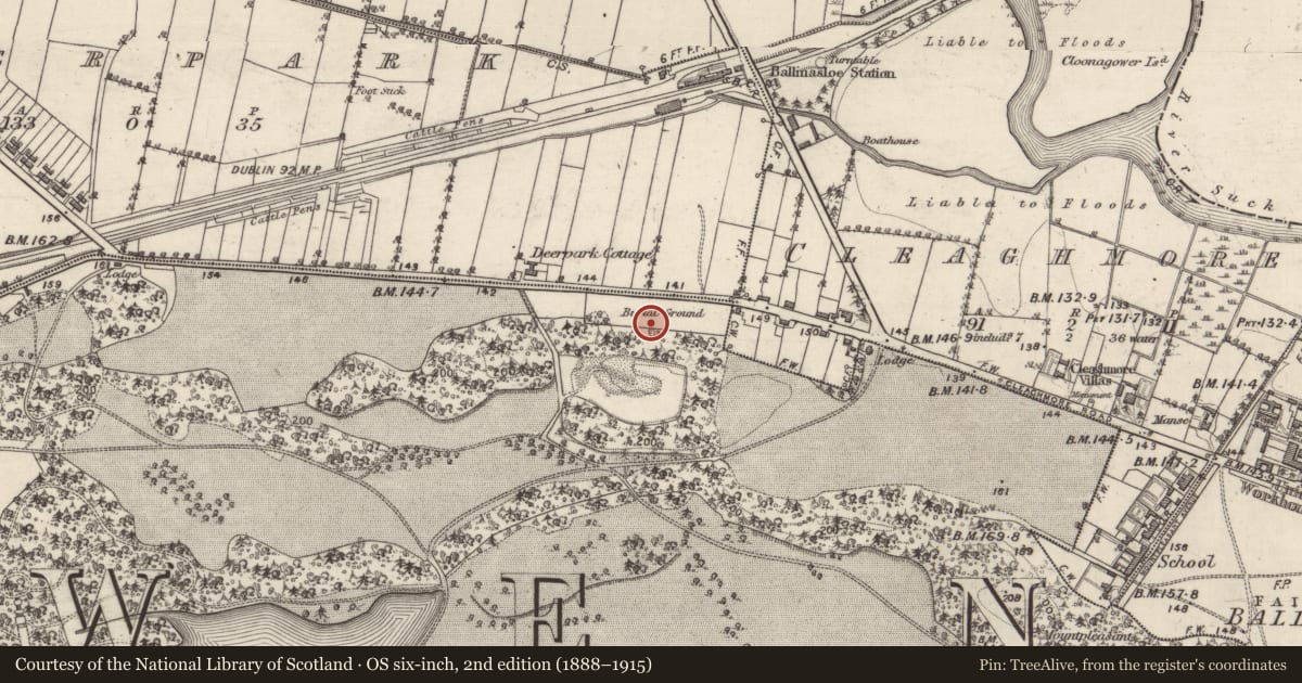 Ordnance Survey six-inch map, 2nd edition (1888–1915) covering the location of Burial ground, Garbally Demesne, County Galway, with a pin at the register's coordinates