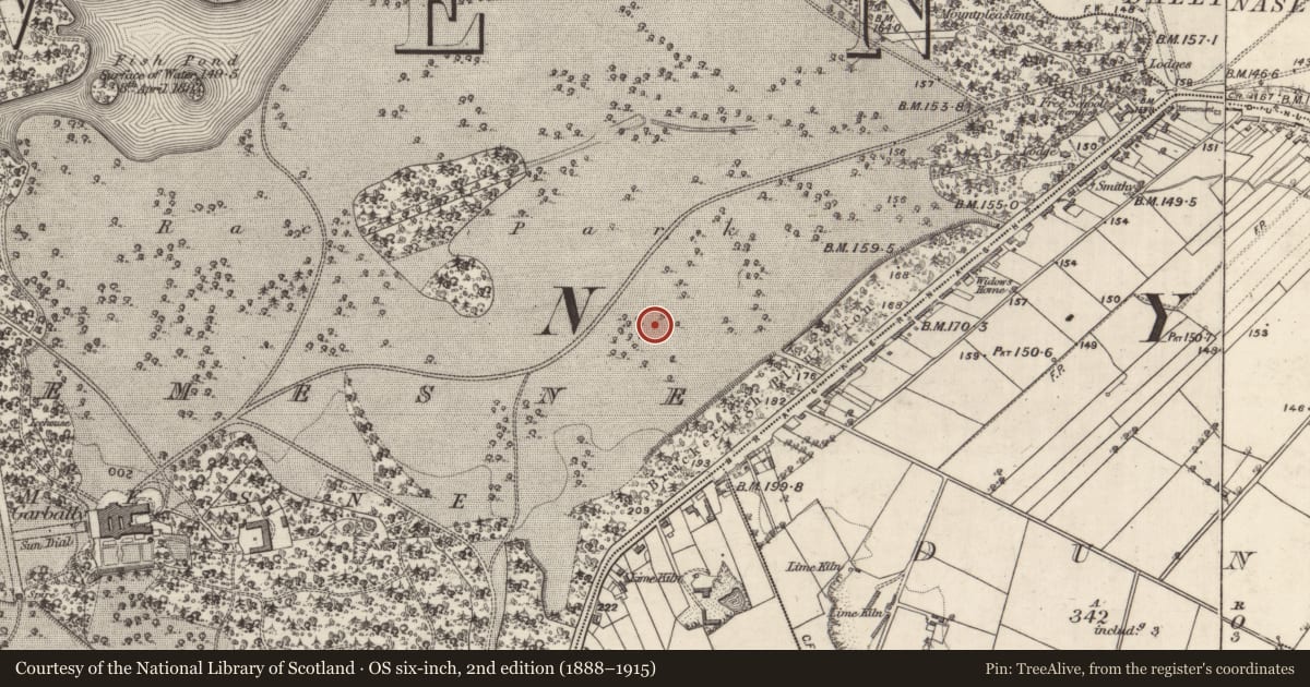 Ordnance Survey six-inch map, 2nd edition (1888–1915) covering the location of Graveyard, Garbally Demesne, County Galway, with a pin at the register's coordinates