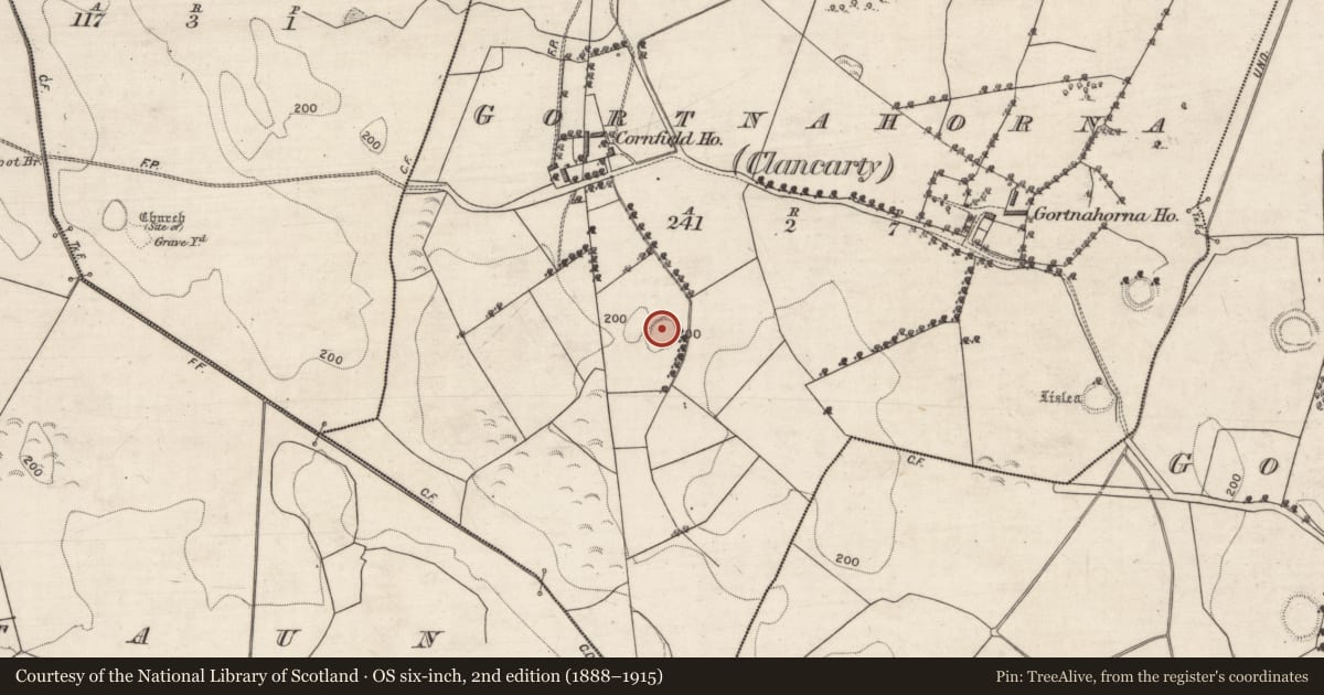 Ordnance Survey six-inch map, 2nd edition (1888–1915) covering the location of Ringfort - unclassified, Gortnahorna (Clancarty), County Galway, with a pin at the register's coordinates
