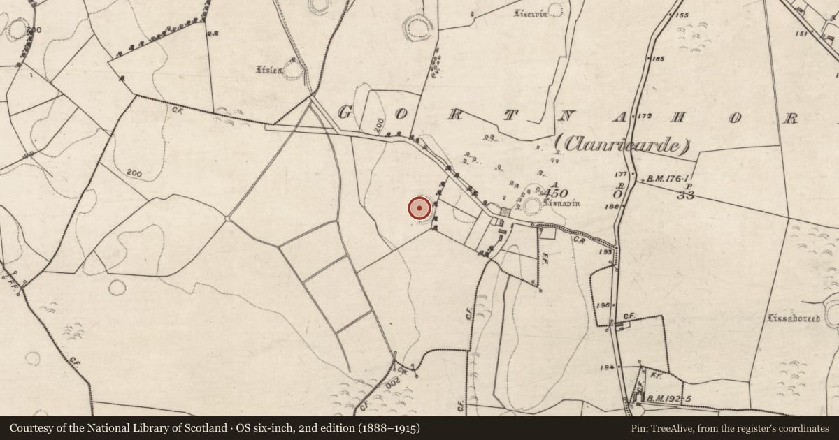 Ordnance Survey six-inch map, 2nd edition (1888–1915) covering the location of Ringfort - unclassified, Gortnahorna (Clanricarde), County Galway, with a pin at the register's coordinates