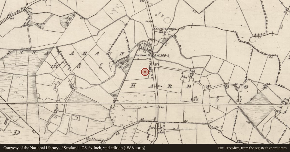 Ordnance Survey six-inch map, 2nd edition (1888–1915) covering the location of House - 18th/19th century, Hardwood, County Galway, with a pin at the register's coordinates