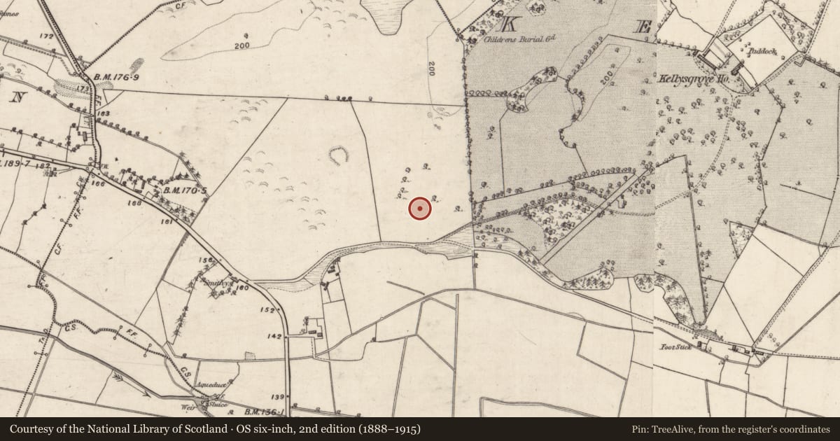 Ordnance Survey six-inch map, 2nd edition (1888–1915) covering the location of Earthwork, Kellysgrove, County Galway, with a pin at the register's coordinates