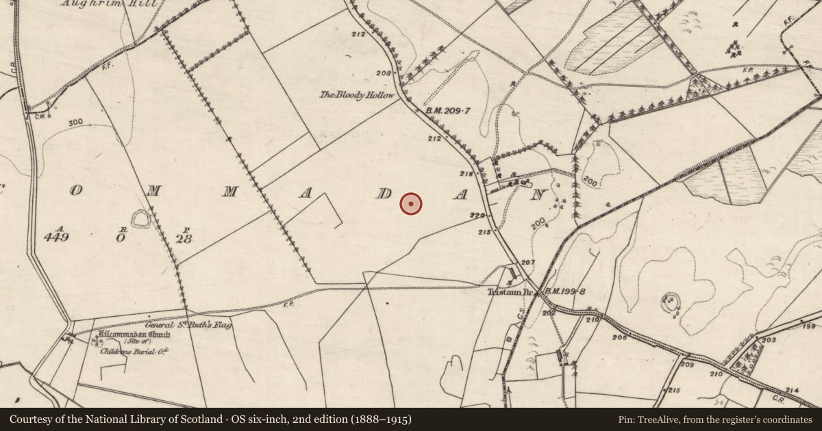 Ordnance Survey six-inch map, 2nd edition (1888–1915) covering the location of House - 18th/19th century, Kilcommadan, County Galway, with a pin at the register's coordinates
