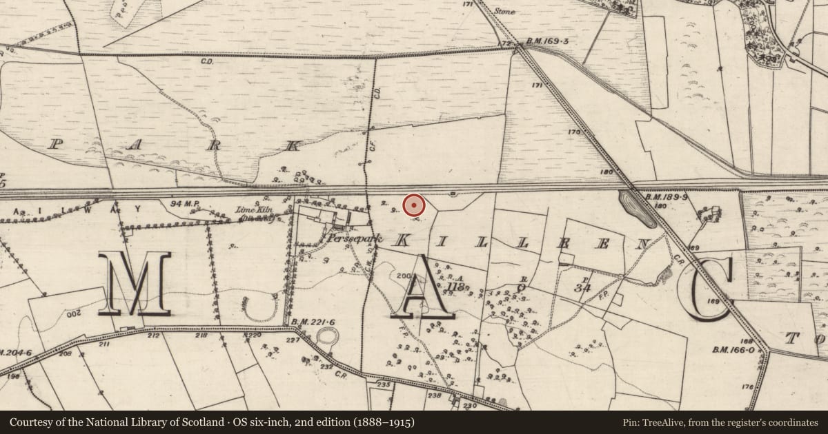 Ordnance Survey six-inch map, 2nd edition (1888–1915) covering the location of Enclosure, Killeen, County Galway, with a pin at the register's coordinates