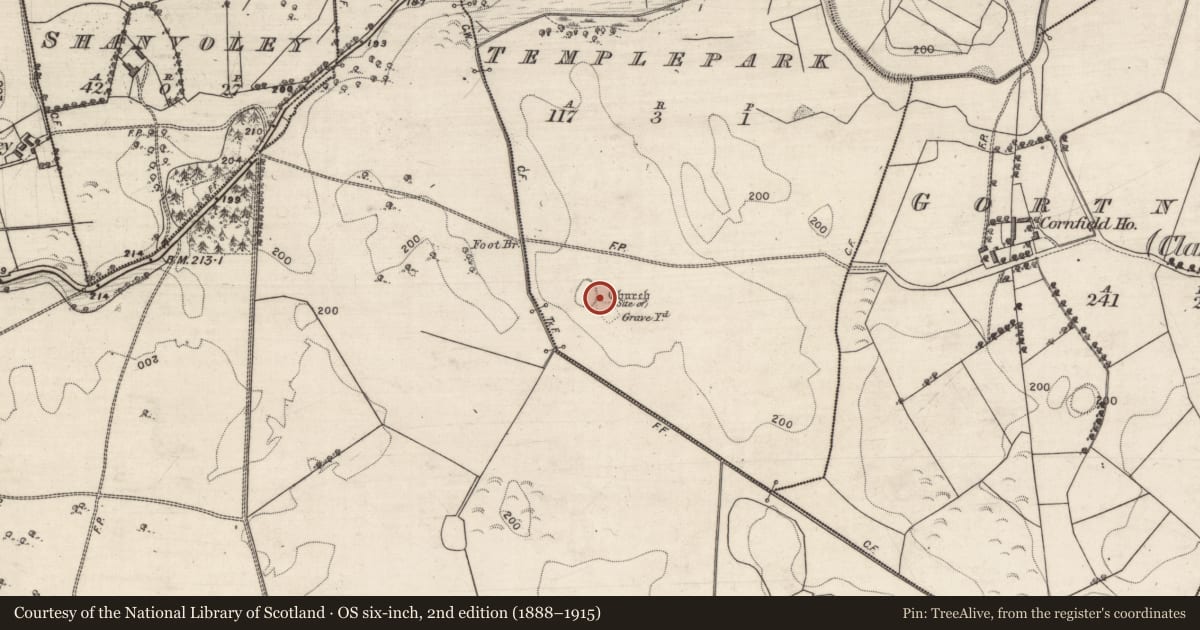 Ordnance Survey six-inch map, 2nd edition (1888–1915) covering the location of Earthwork, Templepark, County Galway, with a pin at the register's coordinates