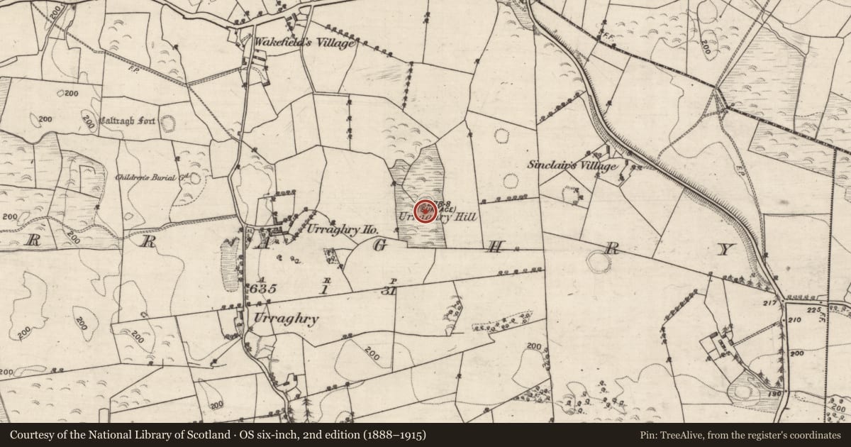 Ordnance Survey six-inch map, 2nd edition (1888–1915) covering the location of Ringfort - unclassified, Urraghry, County Galway, with a pin at the register's coordinates