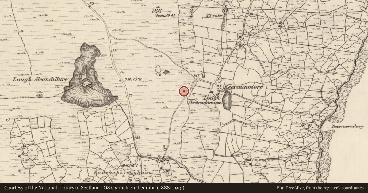 Ordnance Survey six-inch map, 2nd edition (1888–1915) covering the location of Chapel, Barr An Doire, County Galway, with a pin at the register's coordinates
