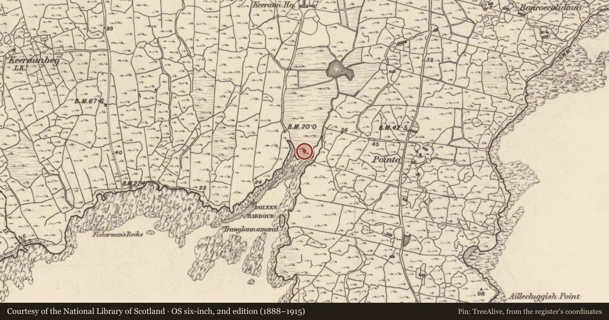 Ordnance Survey six-inch map, 2nd edition (1888–1915) covering the location of Midden, An Caorán Beag, County Galway, with a pin at the register's coordinates