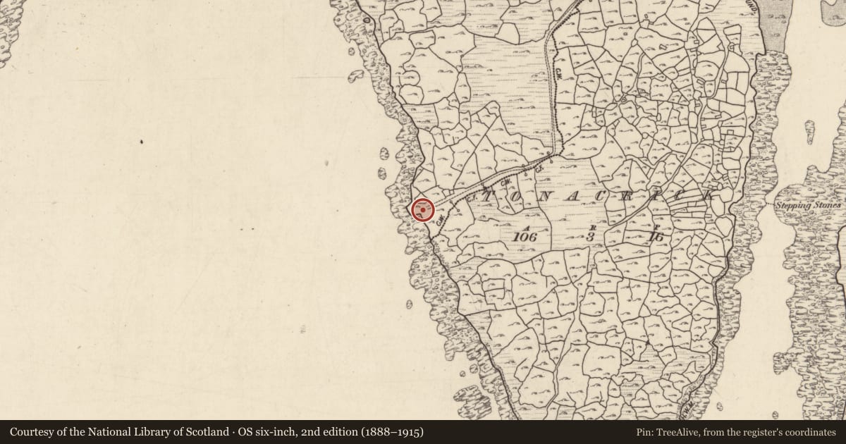 Ordnance Survey six-inch map, 2nd edition (1888–1915) covering the location of Martello tower, Ros An Mhíl, County Galway, with a pin at the register's coordinates