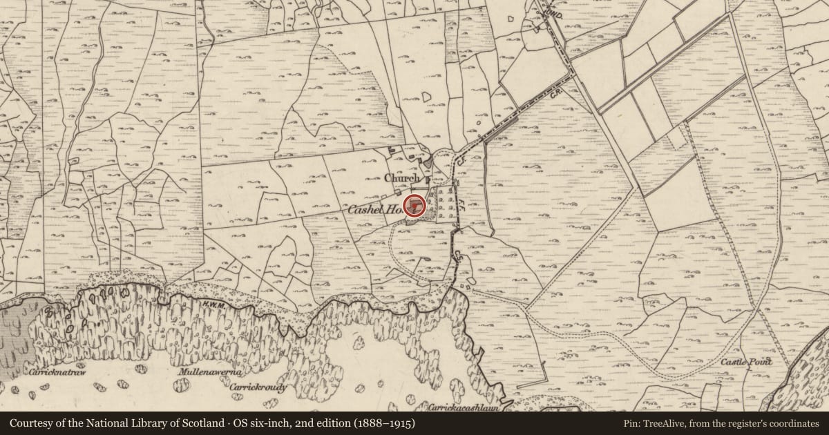 Ordnance Survey six-inch map, 2nd edition (1888–1915) covering the location of House - indeterminate date, Indreabhán, County Galway, with a pin at the register's coordinates
