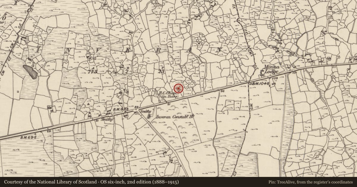 Ordnance Survey six-inch map, 2nd edition (1888–1915) covering the location of Chapel, Indreabhán, County Galway, with a pin at the register's coordinates