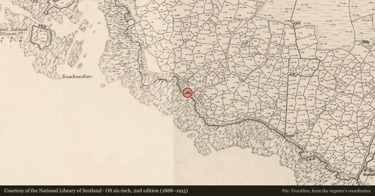 Ordnance Survey six-inch map, 2nd edition (1888–1915) covering the location of Midden, Kerraunngark South, County Galway, with a pin at the register's coordinates