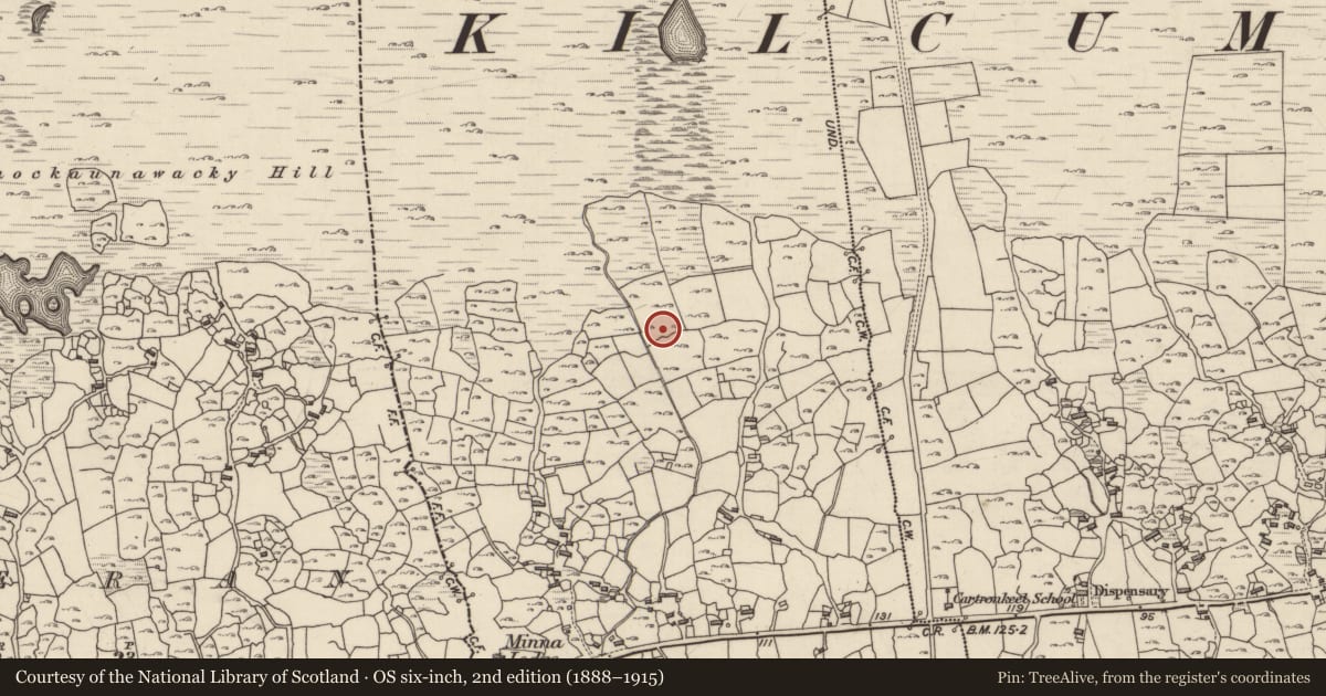Ordnance Survey six-inch map, 2nd edition (1888–1915) covering the location of Well, Na Mine, County Galway, with a pin at the register's coordinates