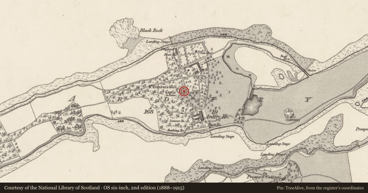 Ordnance Survey six-inch map, 2nd edition (1888–1915) covering the location of Moated site, Ardfry, County Galway, with a pin at the register's coordinates