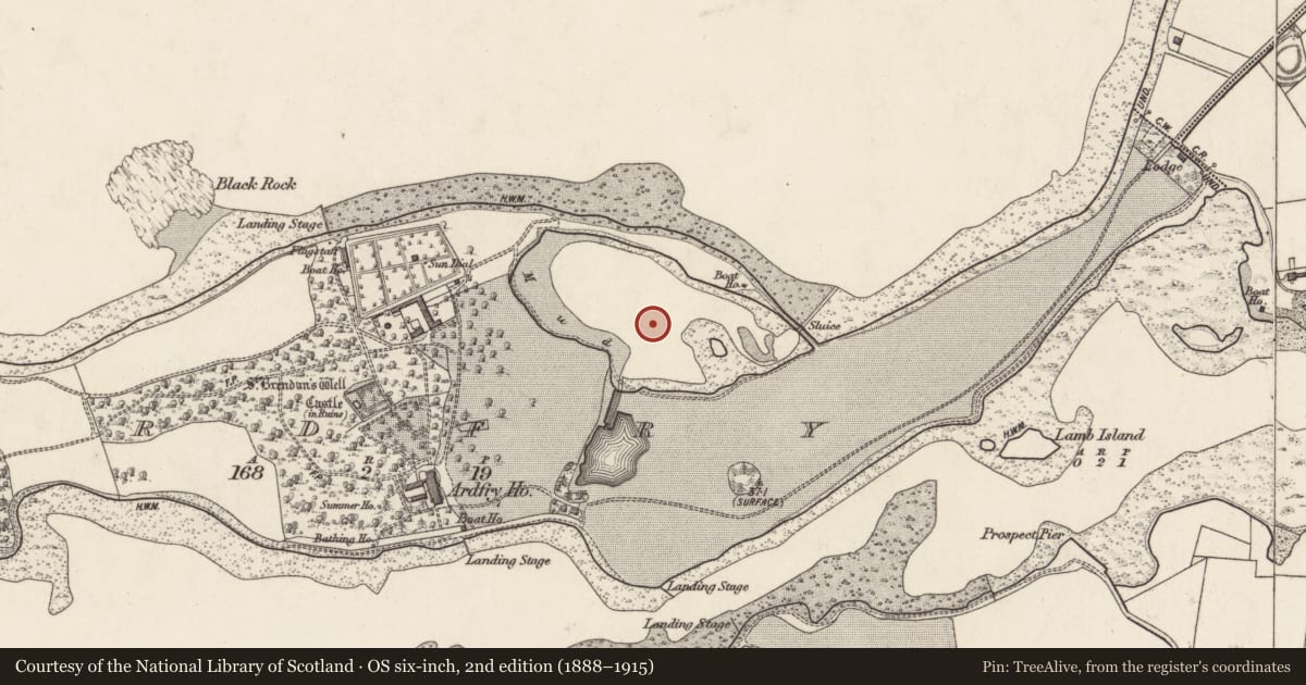 Ordnance Survey six-inch map, 2nd edition (1888–1915) covering the location of Fish-pond, Ardfry, County Galway, with a pin at the register's coordinates