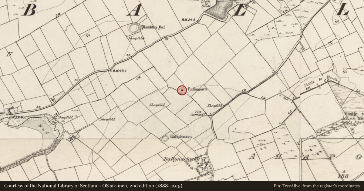 Ordnance Survey six-inch map, 2nd edition (1888–1915) covering the location of Ringfort - rath, Ballynacloghy, Prospecthill, County Galway, with a pin at the register's coordinates