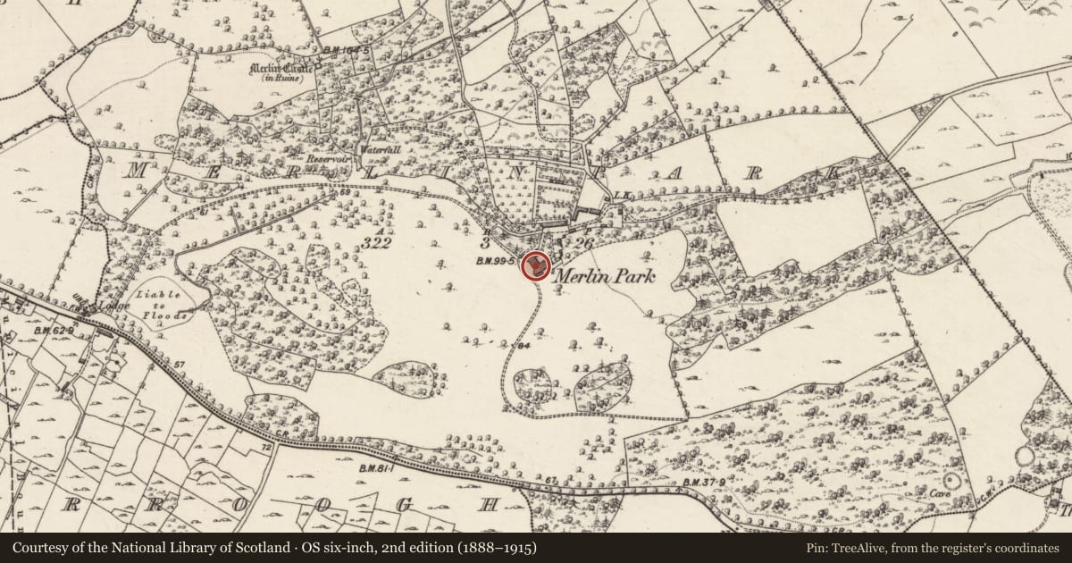 Ordnance Survey six-inch map, 2nd edition (1888–1915) covering the location of House - 18th/19th century, Merlinpark, County Galway, with a pin at the register's coordinates