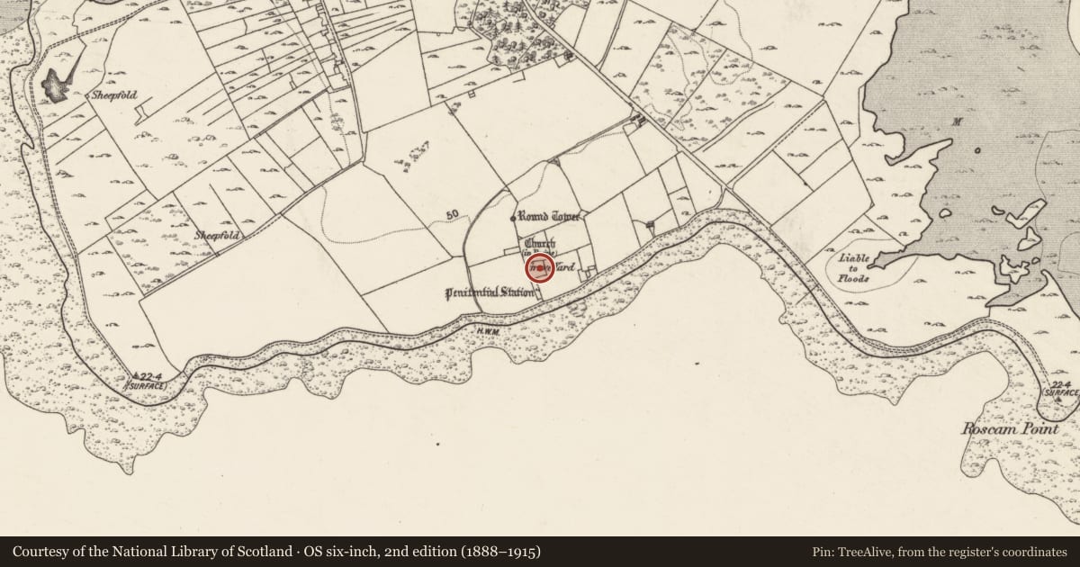 Ordnance Survey six-inch map, 2nd edition (1888–1915) covering the location of Leacht, Roscam, County Galway, with a pin at the register's coordinates
