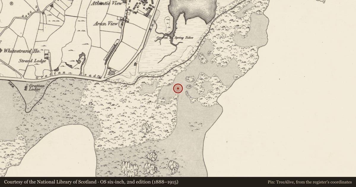 Ordnance Survey six-inch map, 2nd edition (1888–1915) covering the location of Monumental structure, Galway Bay, County Galway, with a pin at the register's coordinates