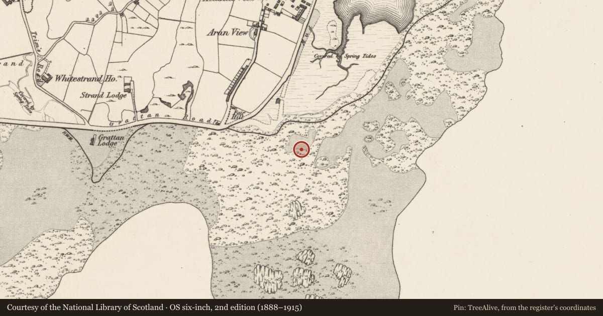 Ordnance Survey six-inch map, 2nd edition (1888–1915) covering the location of Monumental structure, Galway Bay, County Galway, with a pin at the register's coordinates