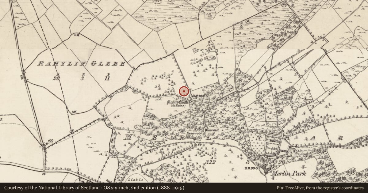 Ordnance Survey six-inch map, 2nd edition (1888–1915) covering the location of Midden, Merlinpark, County Galway, with a pin at the register's coordinates