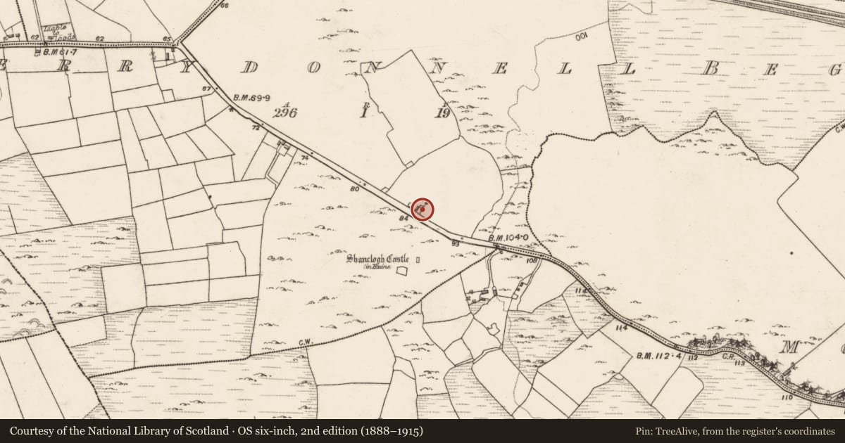 Ordnance Survey six-inch map, 2nd edition (1888–1915) covering the location of Well, Derrydonnell Beg, County Galway, with a pin at the register's coordinates