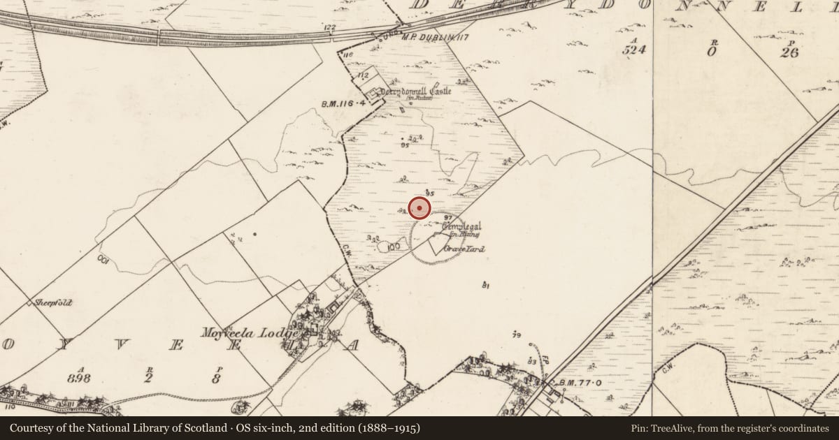 Ordnance Survey six-inch map, 2nd edition (1888–1915) covering the location of Field system, Derrydonnell More, County Galway, with a pin at the register's coordinates